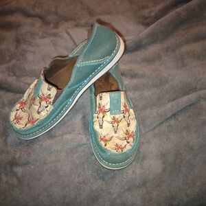 Ladies Ariat Turquoise Floral Skull-Accent Slip-On Loafers